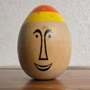 Vintage Wooden Weeble Wobble Toy Happy Face 70s Toys